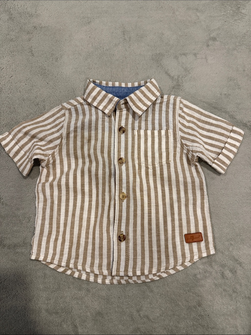 7 For All Mankind Beige & White Striped Short Sleeve Button-Down